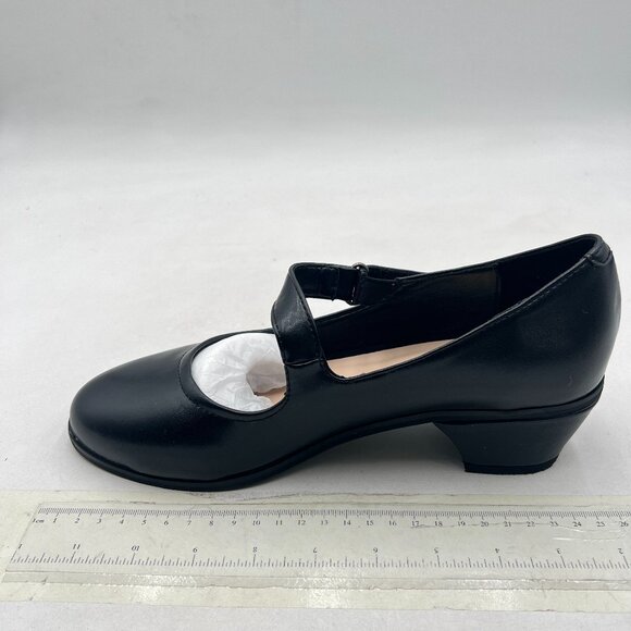 YDN Black Retro Round Toe Low Heel Mary Janes Pump Slip On Shoes with Strappy - Picture 2 of 8